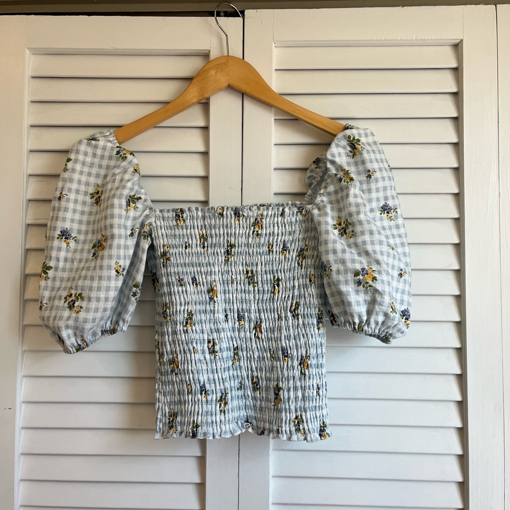 Reformation Mulberry Puff Sleeve Linen Top, XS